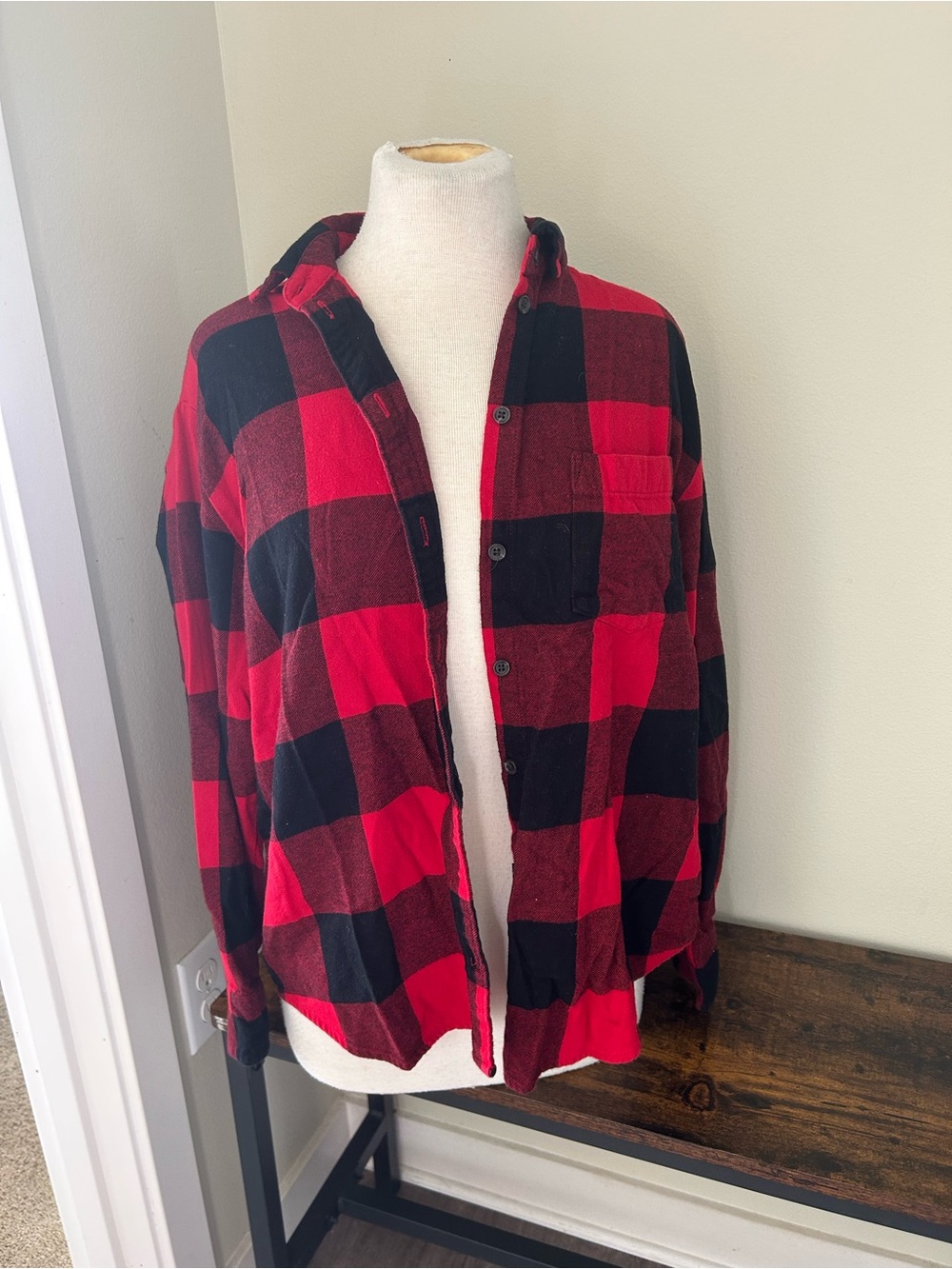 Old Navy Red and Black Buffalo Plaid Button-Up Shirt Jacket